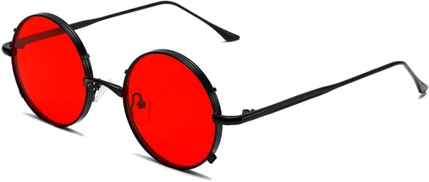 

Солнцезащитные очки с защитой от УФ-излучения UV400 для женщин и мужчин | Круглая металлическая оправа в стиле панк | для занятий спортом на открытом воздухе DSVIGF, Black Red