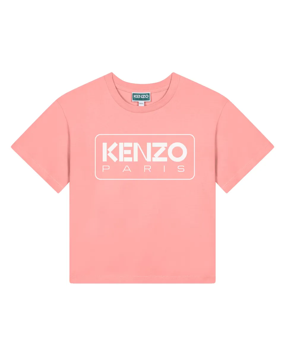 

Футболка для девочек с короткими рукавами из 100% хлопка Kenzo Kids, розовый