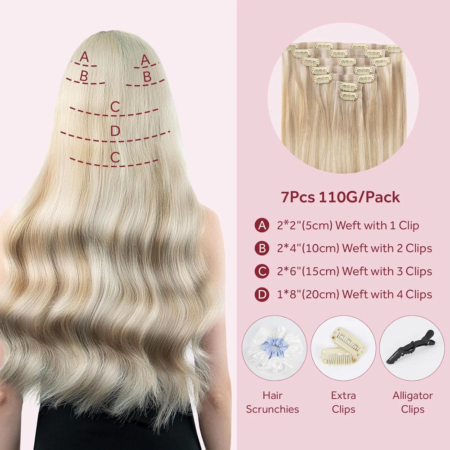 Натуральные накладные волосы на заколках SOBEAUTY, 45 см Sobeauty, Mix Light Gold P18A/613A — фото 2