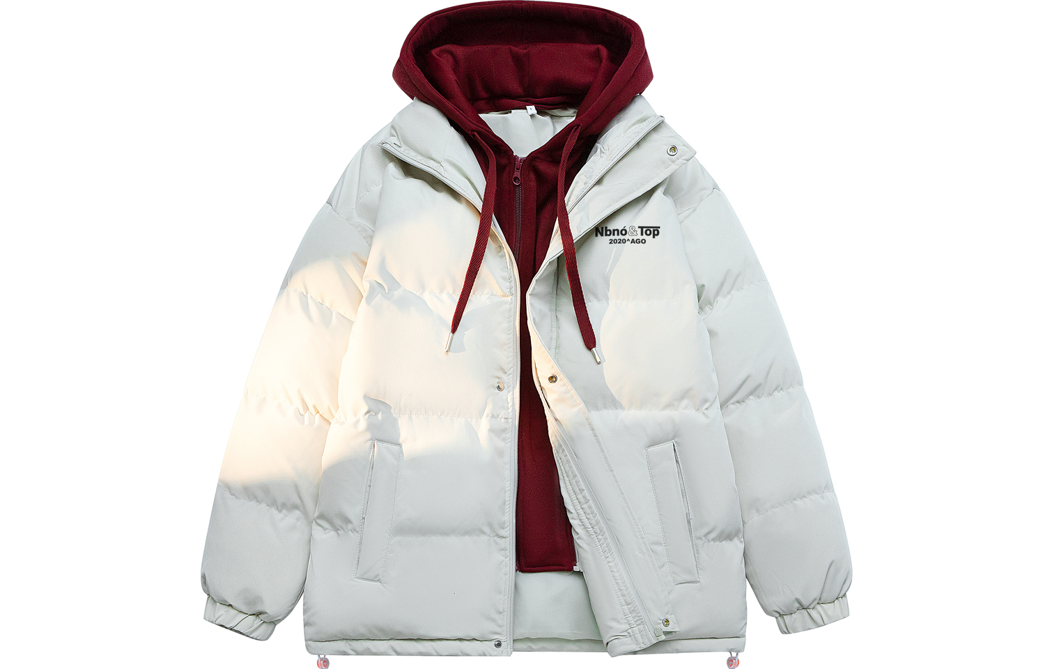 

Пуховик Unisex NBNO, розовый с серой клетчатой капюшоном