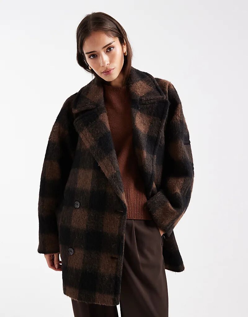 

Бушлат из высококачественной шерстяной смеси ASOS DESIGN в черно-коричневую клетку