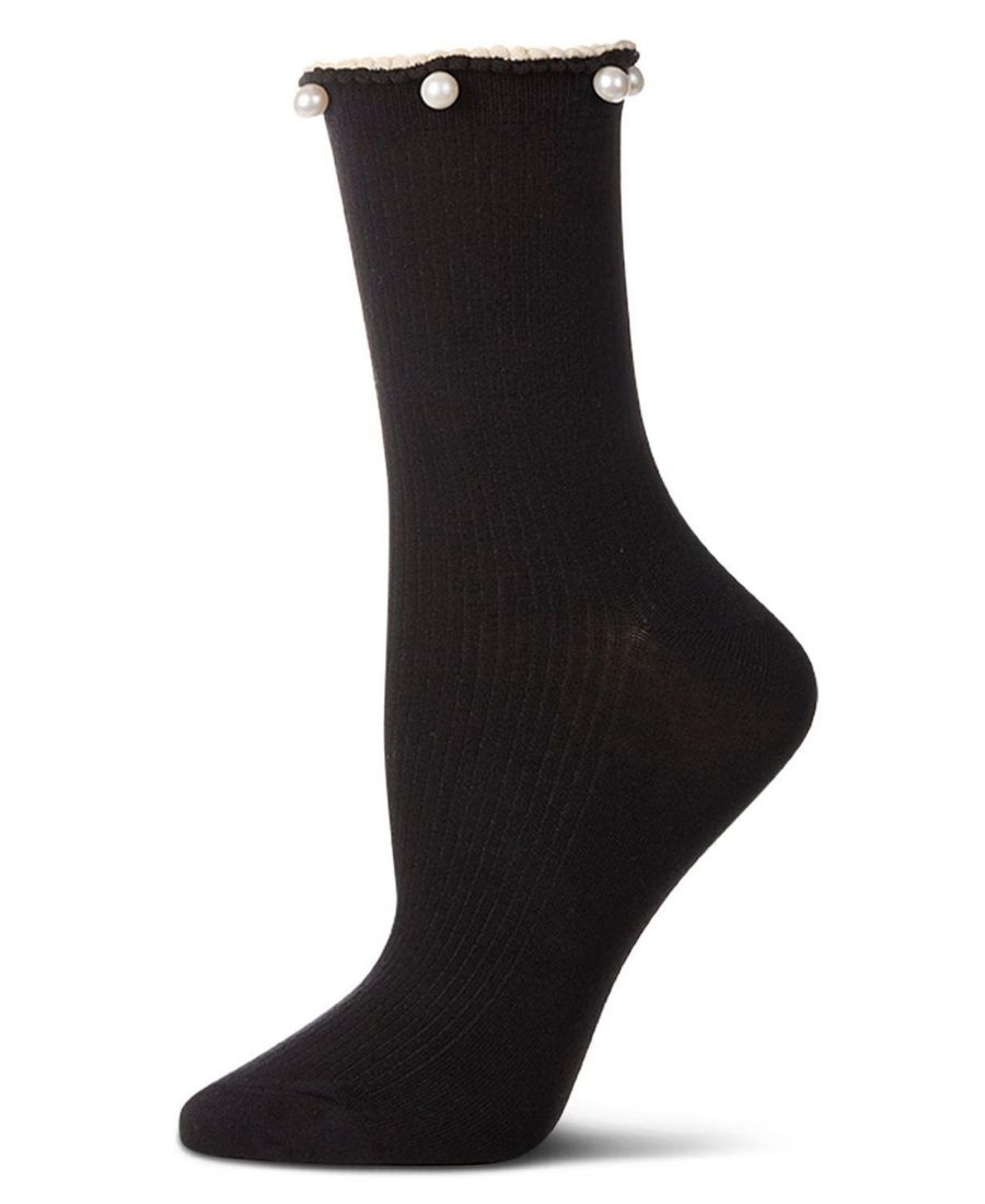 

Женские хлопковые носки до щиколотки с отделкой из искусственного жемчуга и волнистым краем MeMoi, Black