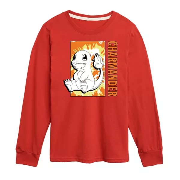 

Футболка с длинным рукавом Pokemon Tie Dye Charmander для мальчиков 8-20 лет Licensed Character, красный