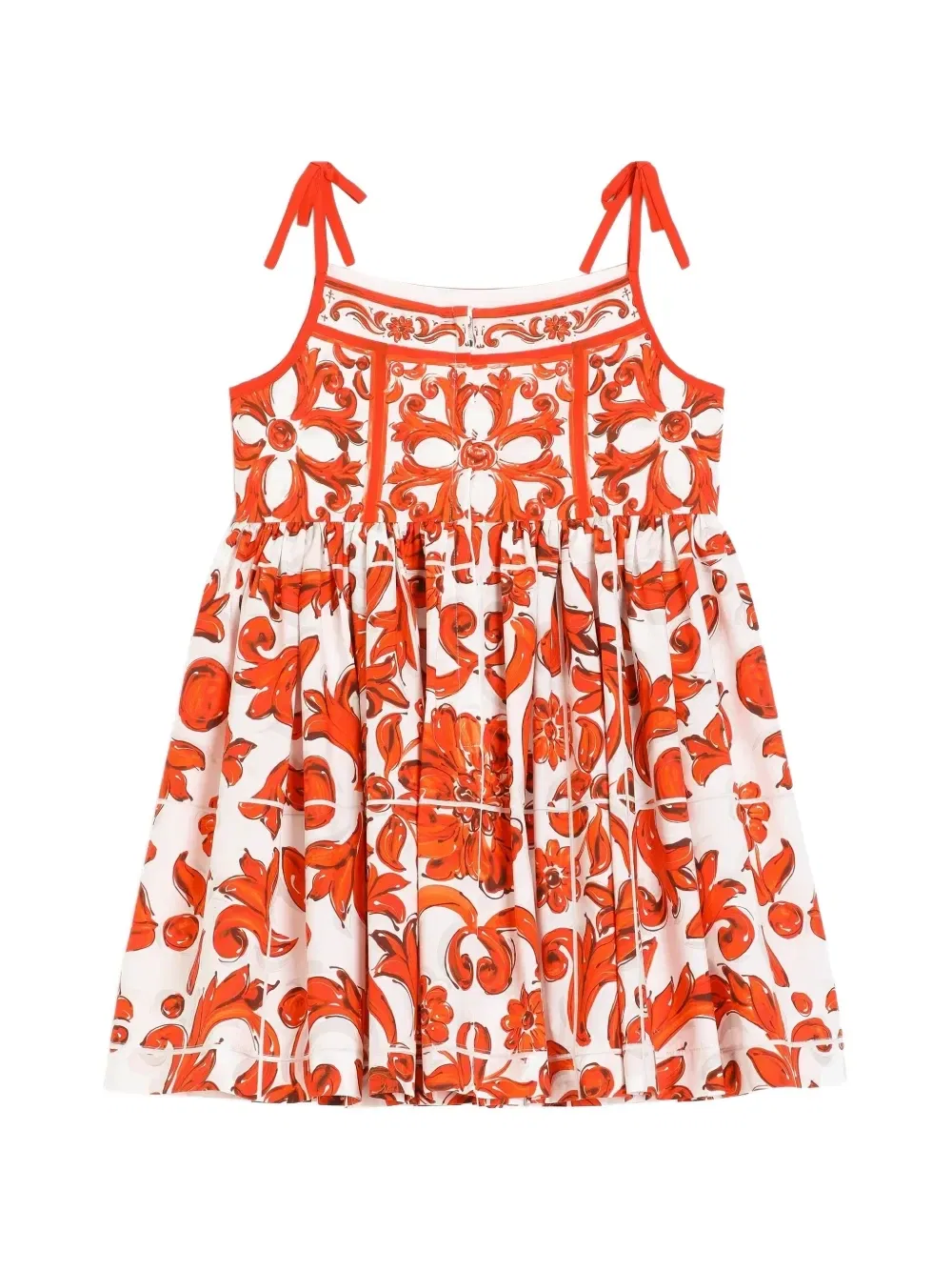 Платье из поплина с принтом "майолика" Dolce & Gabbana Kids, белый — фото 2