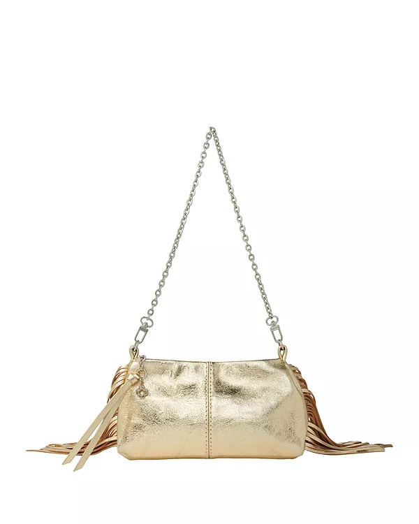 

Клатч Miss M из металлизированной кожи с бахромой Maje, золотой