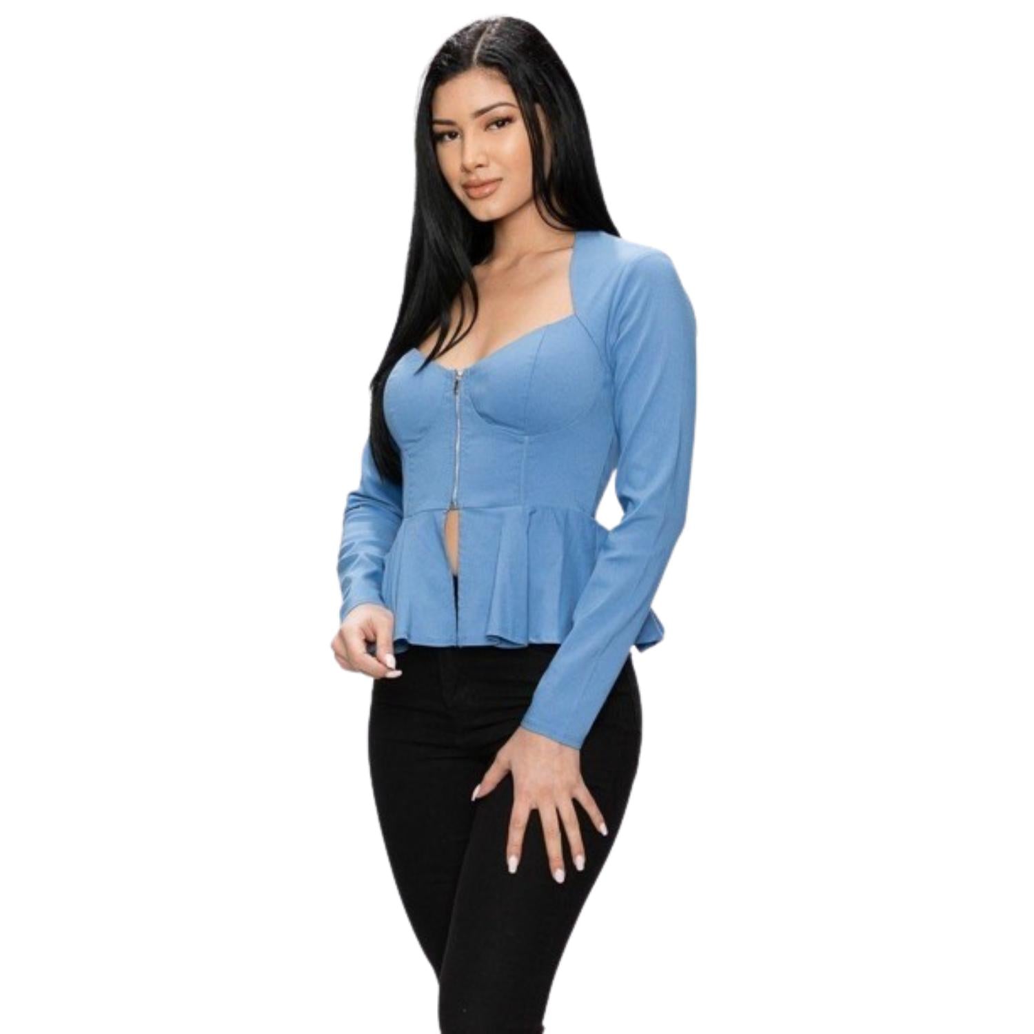 

Куртка на молнии с длинными рукавами и оборками FASHNZFAB, цвет denim blue