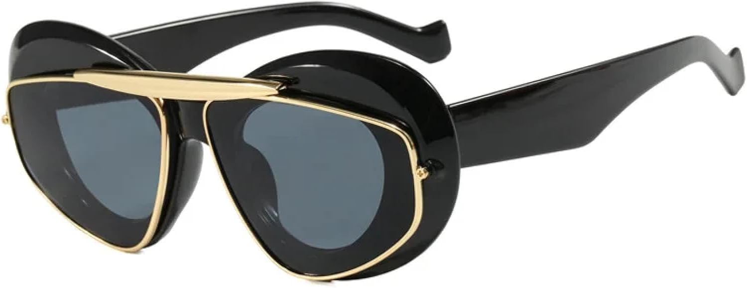 

Ретро уникальные двухцветные овальные солнцезащитные очки для женщин, модные прозрачные градиентные линзы, защита от УФ-излучения UV400, для мужчин в стиле панк TKKTLLT, Black-black