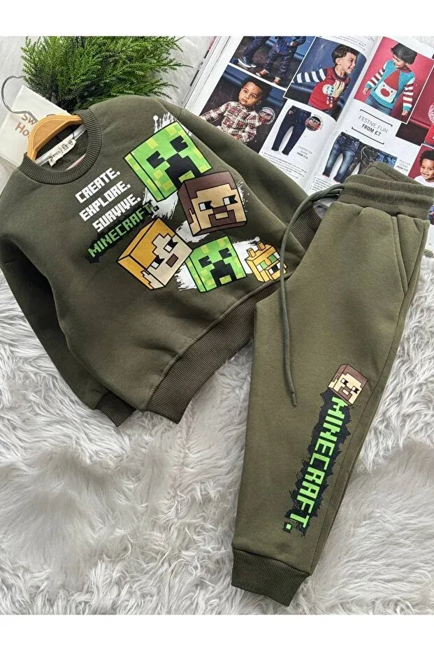 Детский комплект спортивного костюма для мальчиков с принтом Minecraft Paty Kids, Khaki — фото 2