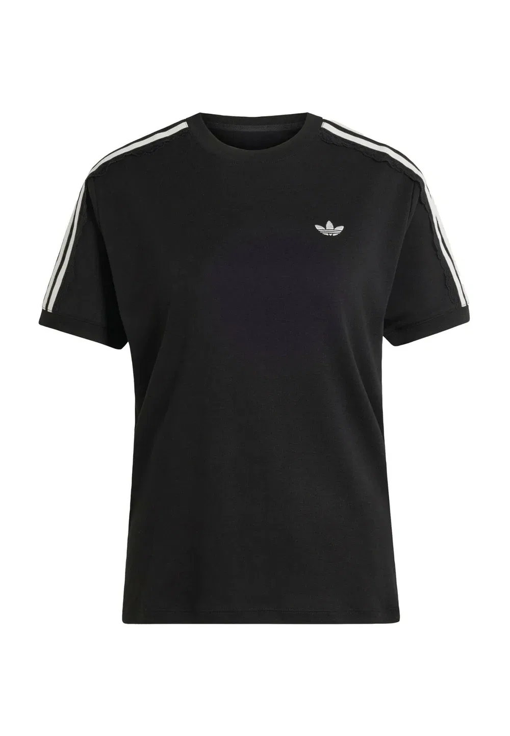 Футболка с кружевом и тремя полосками - футболка с принтом Adidas Originals, Black