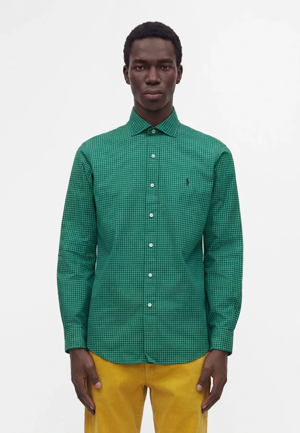Рубашка из клетчатого поплина, сшитая на заказ Polo Ralph Lauren, Moss Agate/White