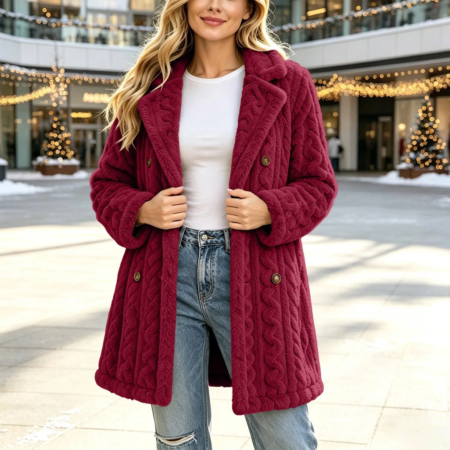Женское пальто с длинным рукавом, мягкое, теплое, oversize, Rosso — фото 2