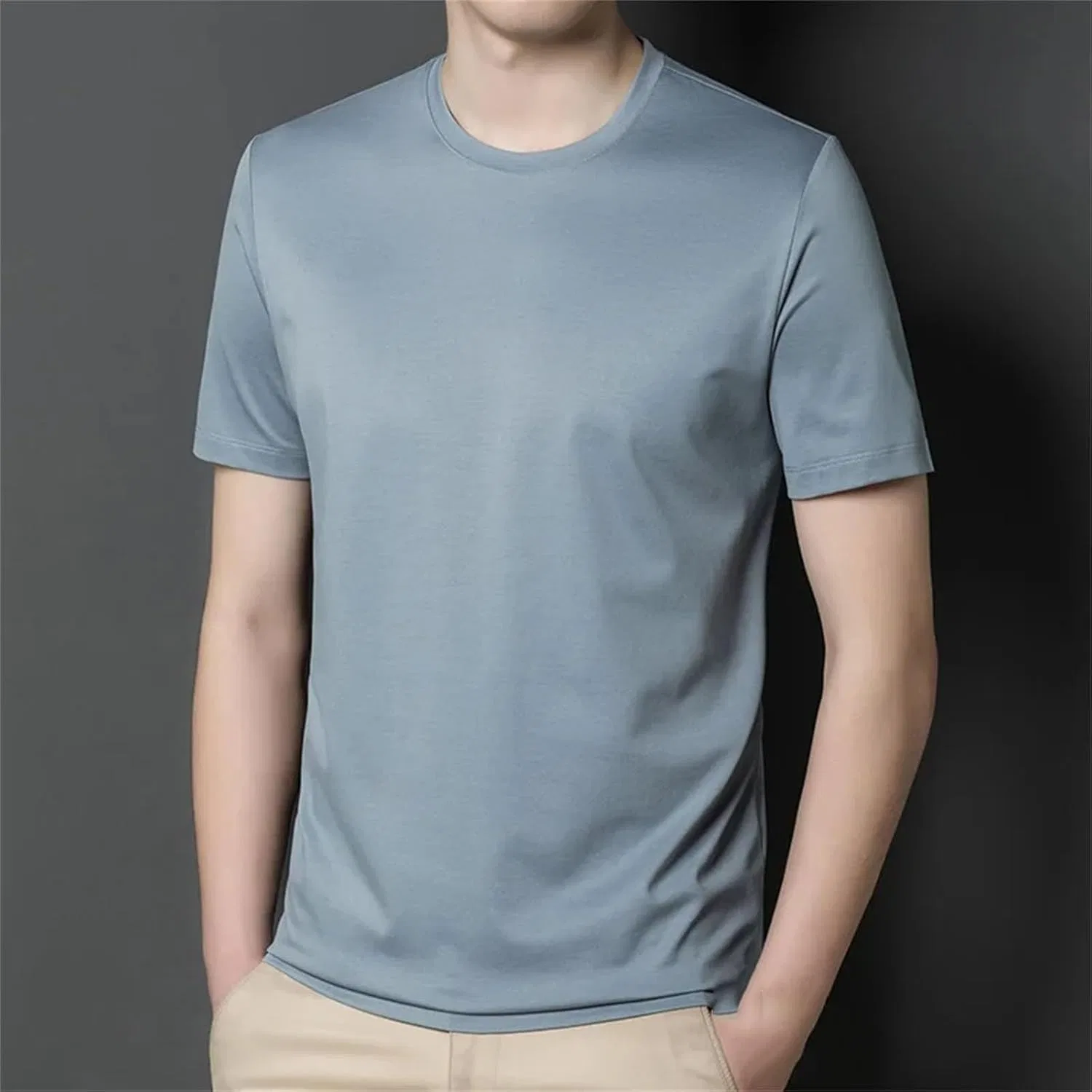 Мужская хлопковая футболка с круглым вырезом Solid, Light Blue — фото 2