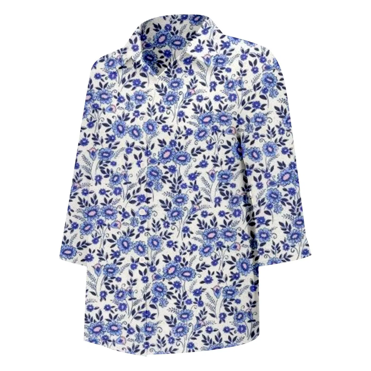 Женская блуза с V-образным вырезом, с принтом в горошек, Classic Polka Dot Collar, Floral-19 — фото 4