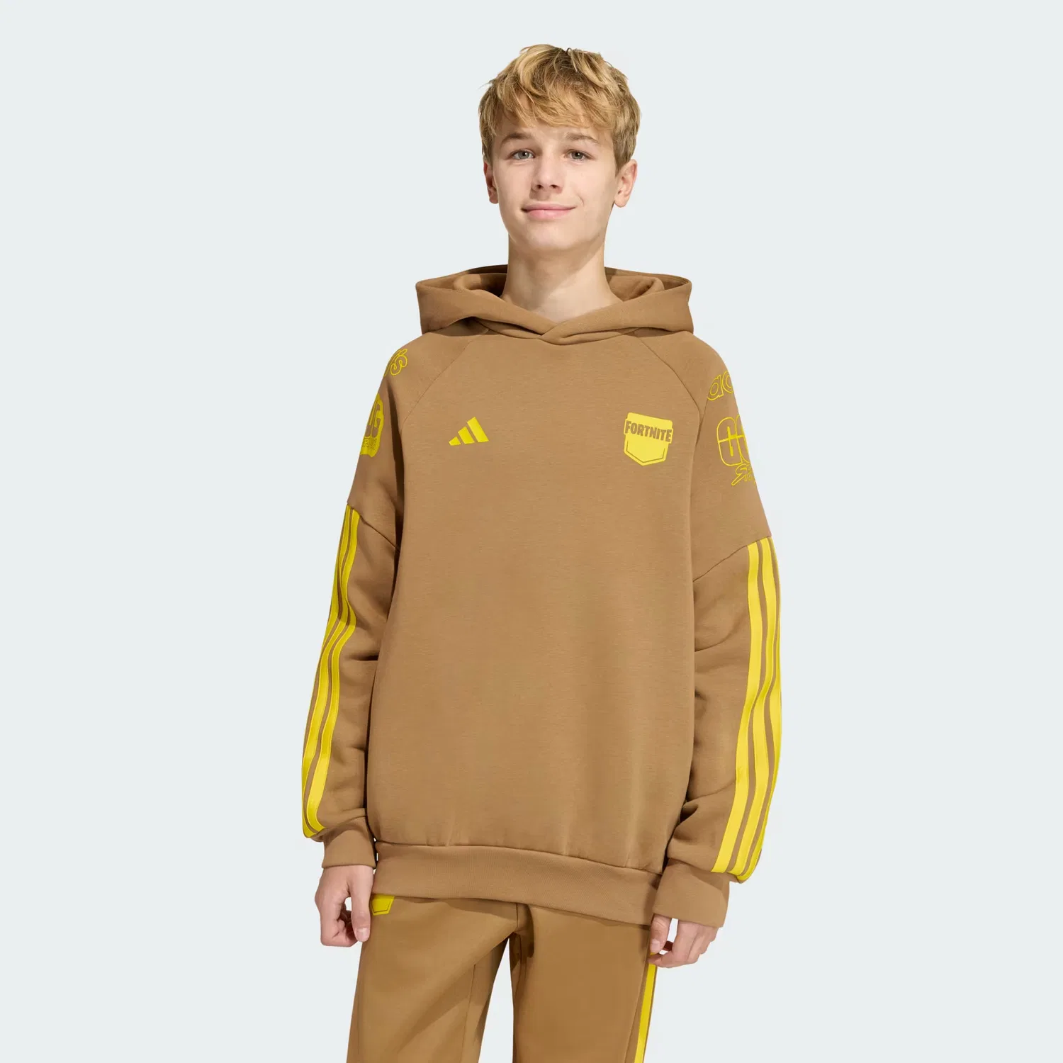 Детская толстовка свободного кроя adidas x Fortnite Adidas Sportswear, коричневый с желтым — фото 3