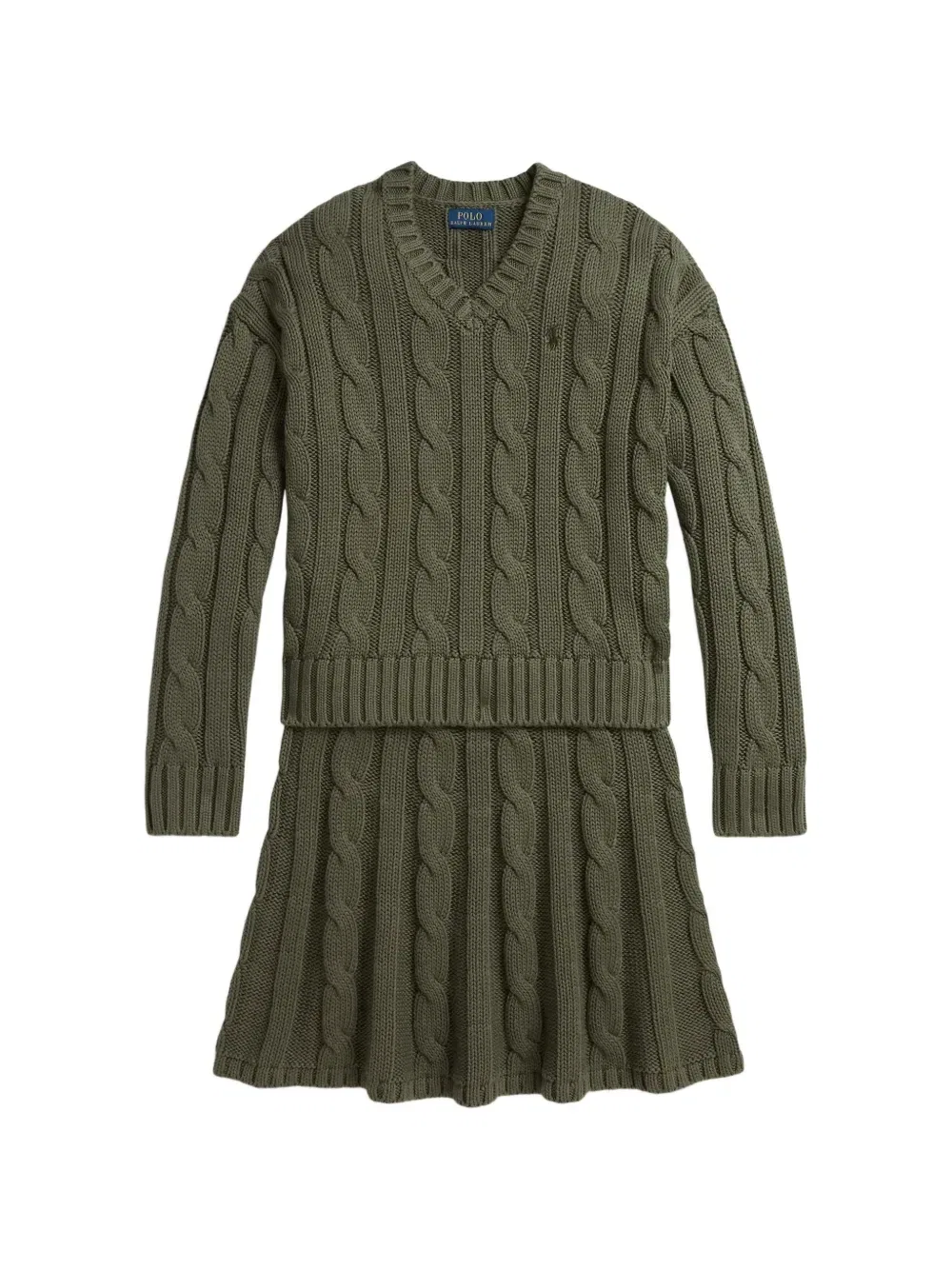 Комплект из свитера и юбки фактурной вязки POLO RALPH LAUREN KIDS, зеленый