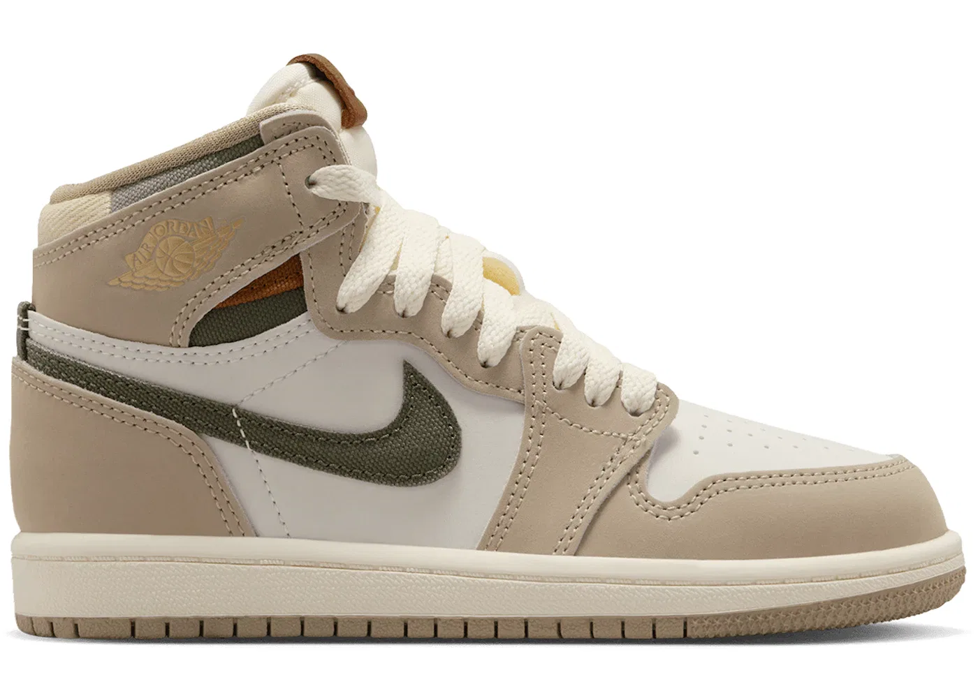 Детские кроссовки Lifestyle с высоким верхом Jordan 1 Retro High OG Jordan, Khaki/Multi-Color/Sail/Cargo Khaki/Coconut Milk/Pecan