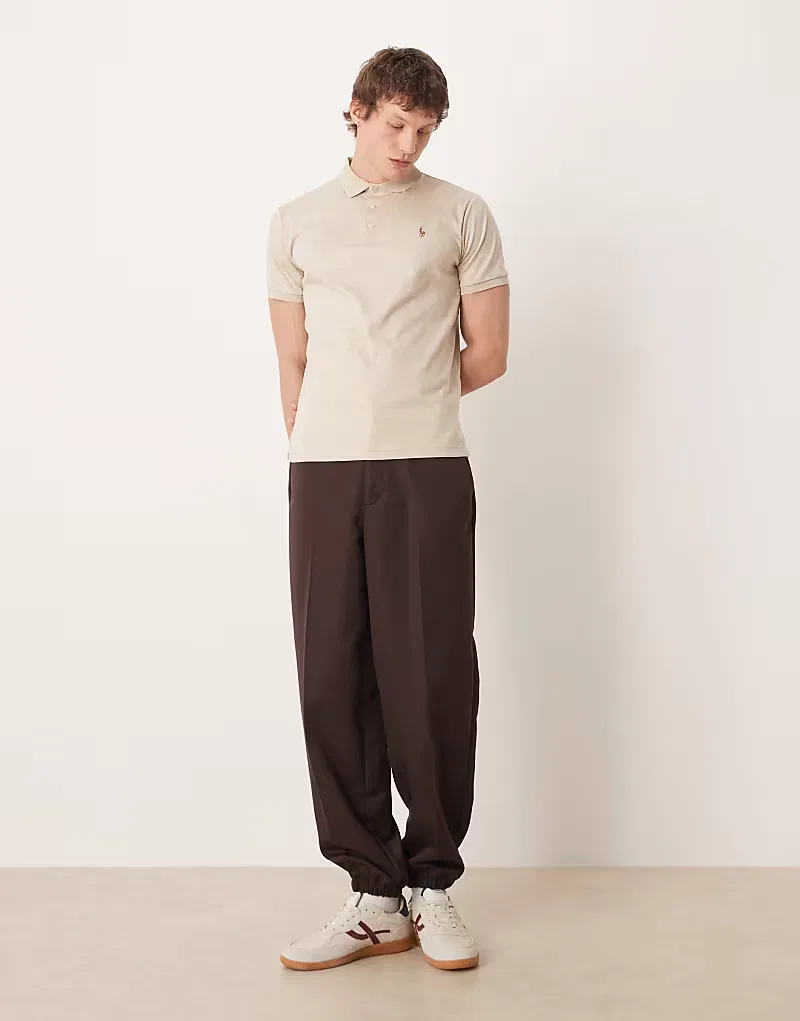 Поло из хлопка пима с логотипом Icon, облегающий крой Polo Ralph Lauren, Tan — фото 2