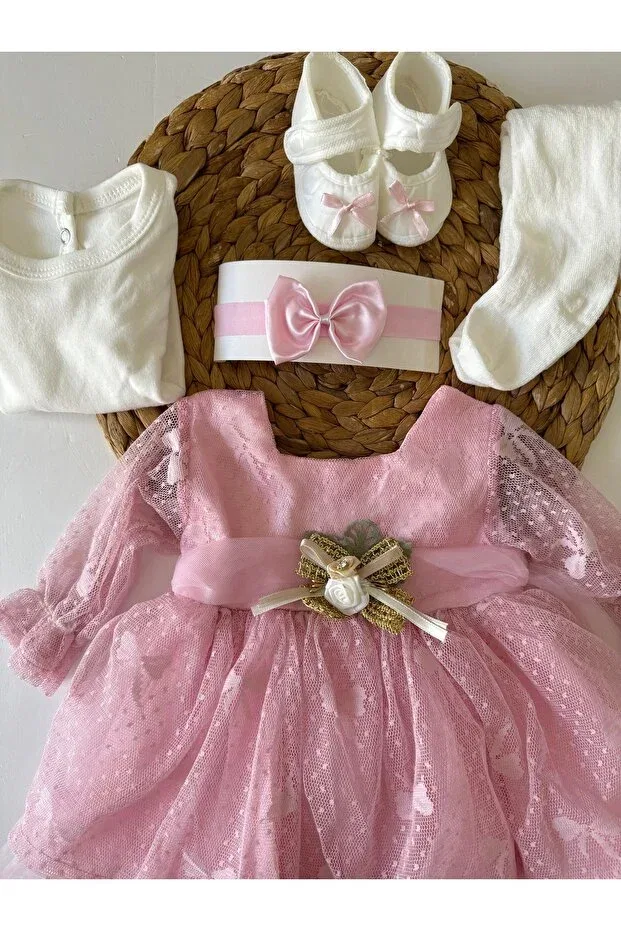 Детское платье для девочек с длинным рукавом (5 штук) Pileki Baby, Pink — фото 4