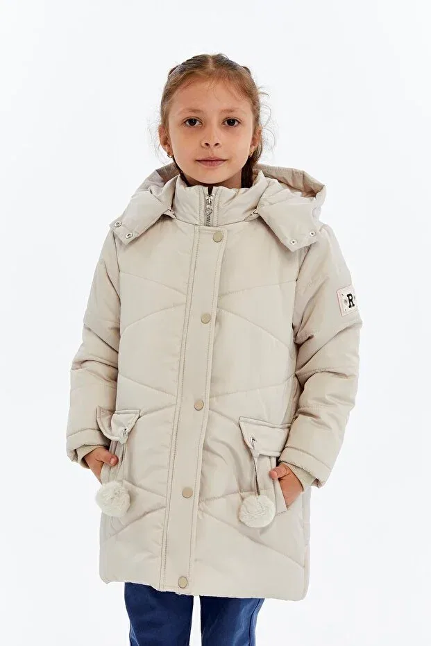 Детское пальто для девочек пуховое с капюшоном Basics Benitto Kids, Ecru