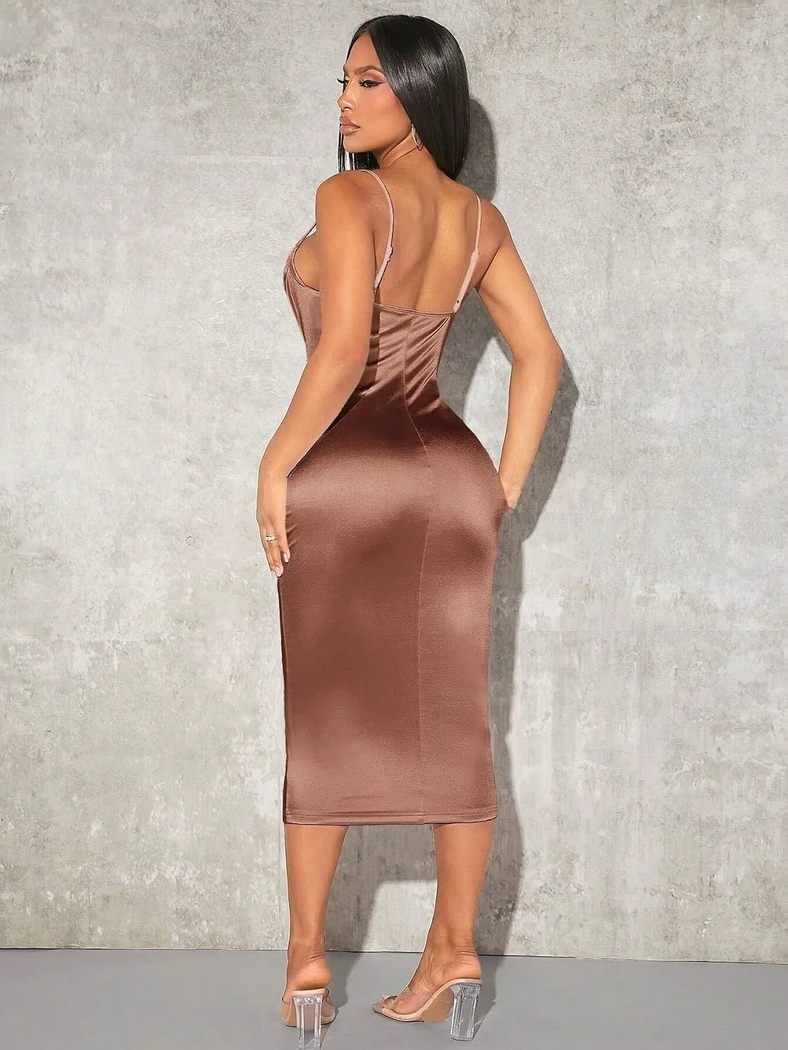 Женское элегантное платье миди с открытой спиной Party, Mocha Brown — фото 2