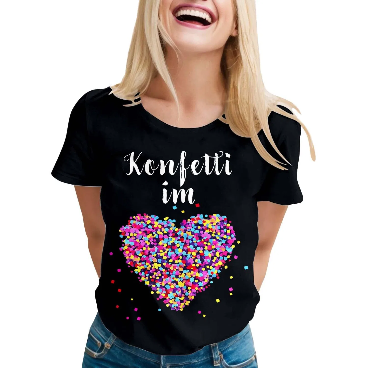 Женская футболка с принтом Confetti Heart Print, Nero-d