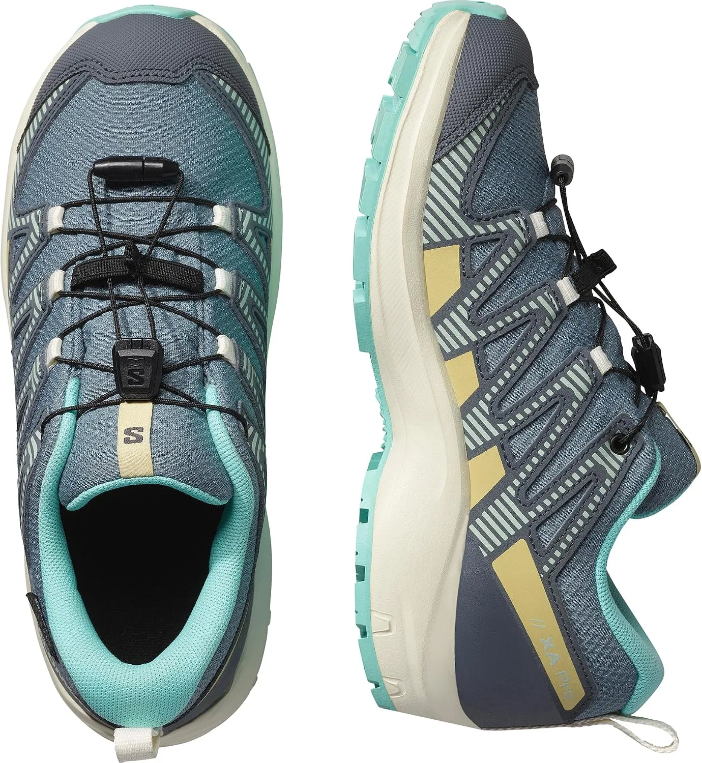 Детские кроссовки для бега по бездорожью XA Pro V8 Mid Waterproof Salomon, Trooper/Turbulence/Aruba Blue — фото 4