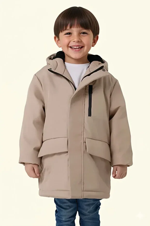 Детское зимнее пальто для мальчиков с капюшоном Myrab Denim, Nude Color