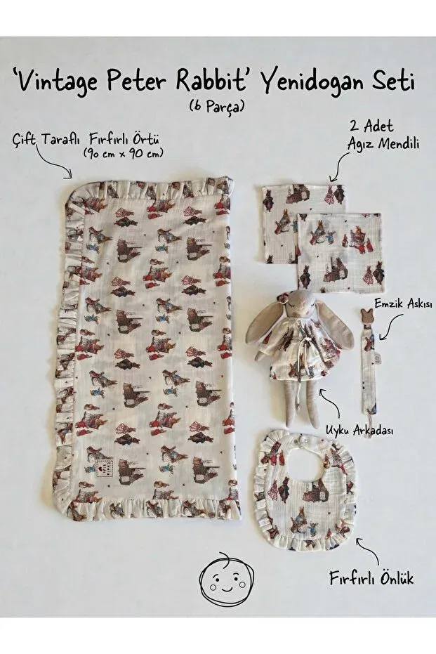 Детский комплект для новорожденных с принтом Vintage Peter Rabbit Thelakids, Beige