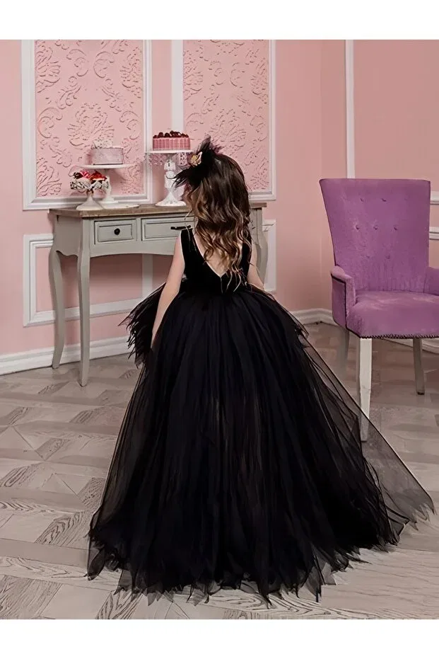 Детское платье для девочек сатиновое Nsmkidslife, Black — фото 2