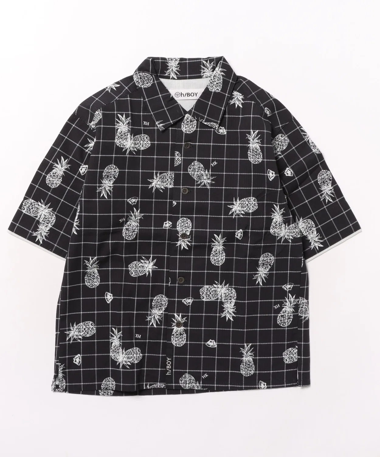 Детская рубашка с принтом Pineapple Check Open Collar, hakka kids, Black
