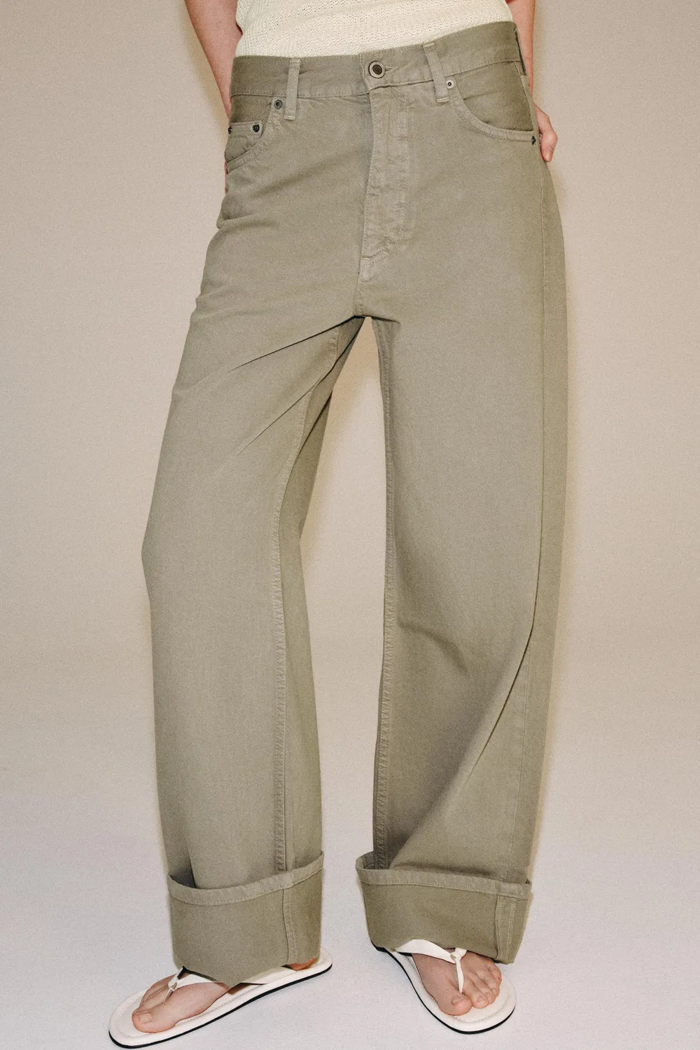 Джинсы свободного кроя средней посадки из коллекции ZW ZARA, Khaki — фото 2