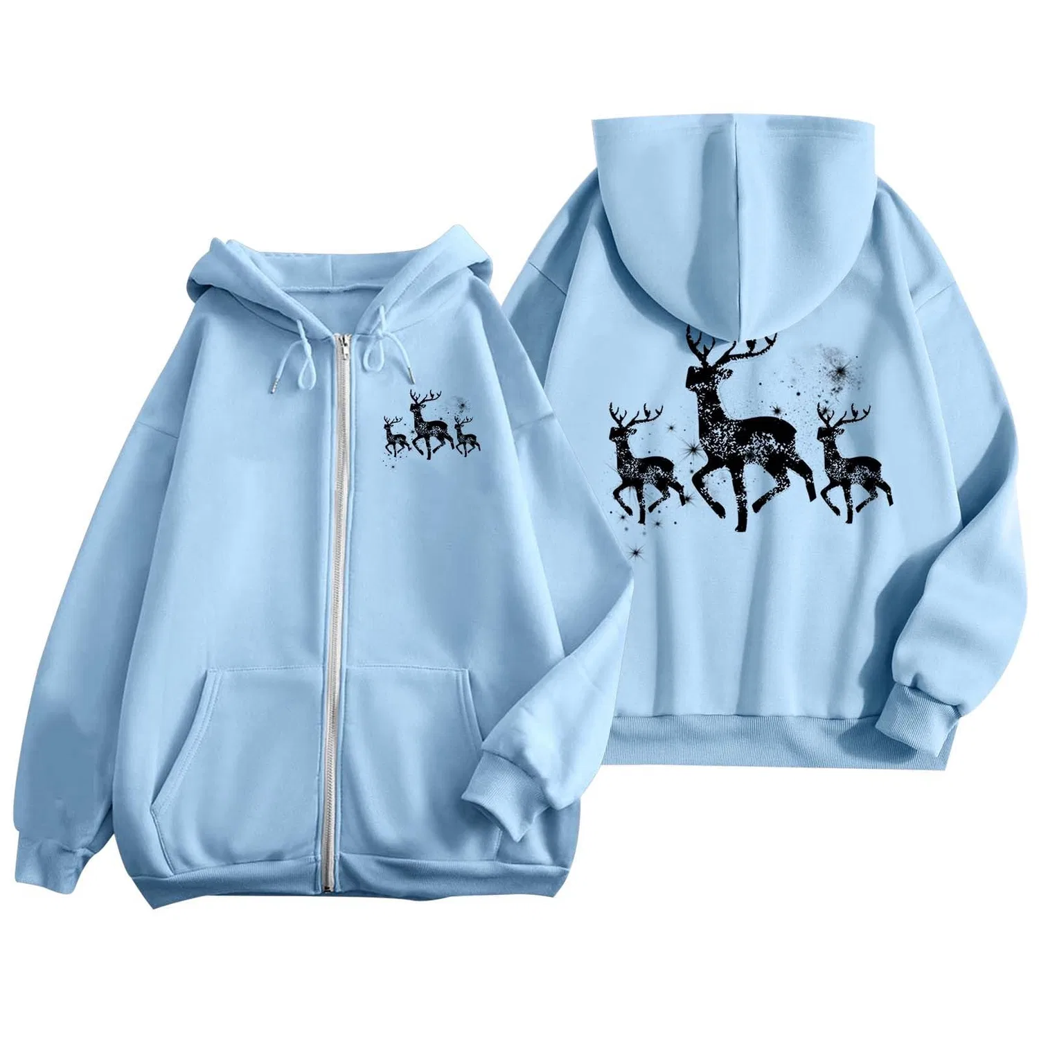 Женское пальто с капюшоном и длинным рукавом Moda Moda Natale Stampato, Blu Cielo — фото 3