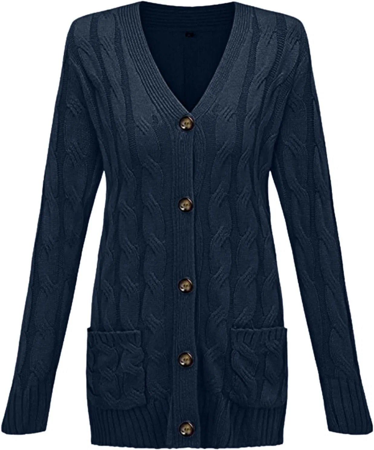 Женский кардиган с пуговицами, хлопковый, Open Front Cardigan, тёмно-синий — фото 3
