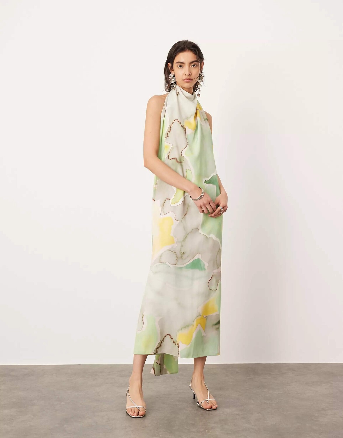 

Платье-миди Asos Edition Draped Cutout At The Neck, мультиколор