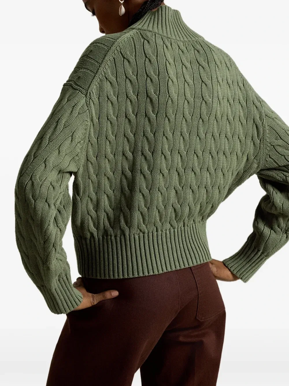 Свитер с фактурной вязкой с коркой молнией Polo Ralph Lauren, зеленый — фото 4
