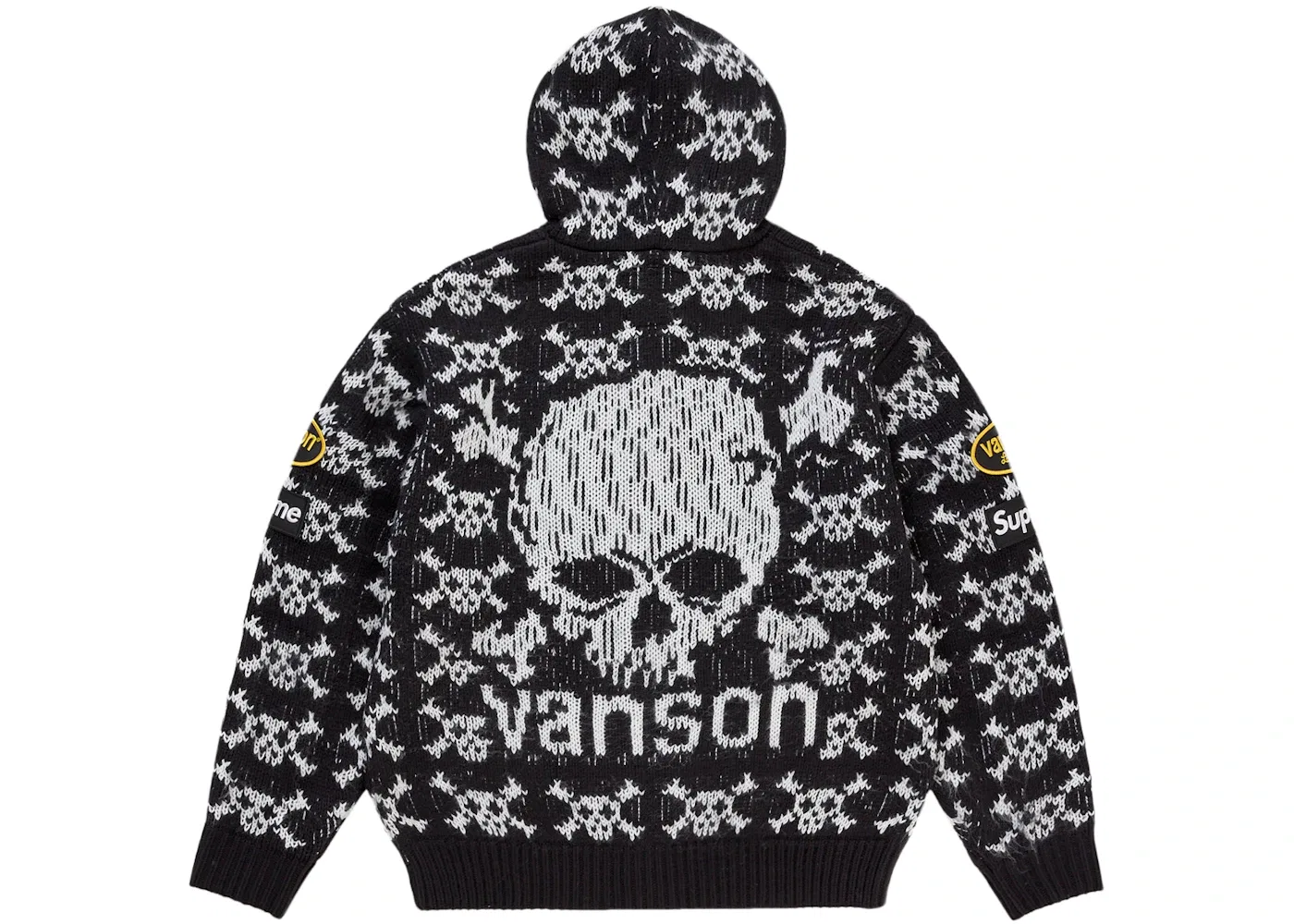 Мужской свитер с капюшоном и молнией с принтом черепа Vanson Leathers Skull Zip Up Hooded Supreme — фото 3