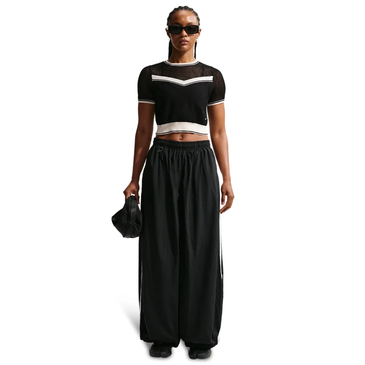 Женский топ Nike NSW Chill Op Knit SS Crop Top, цвет Black/Chalk/Chalk — фото 3