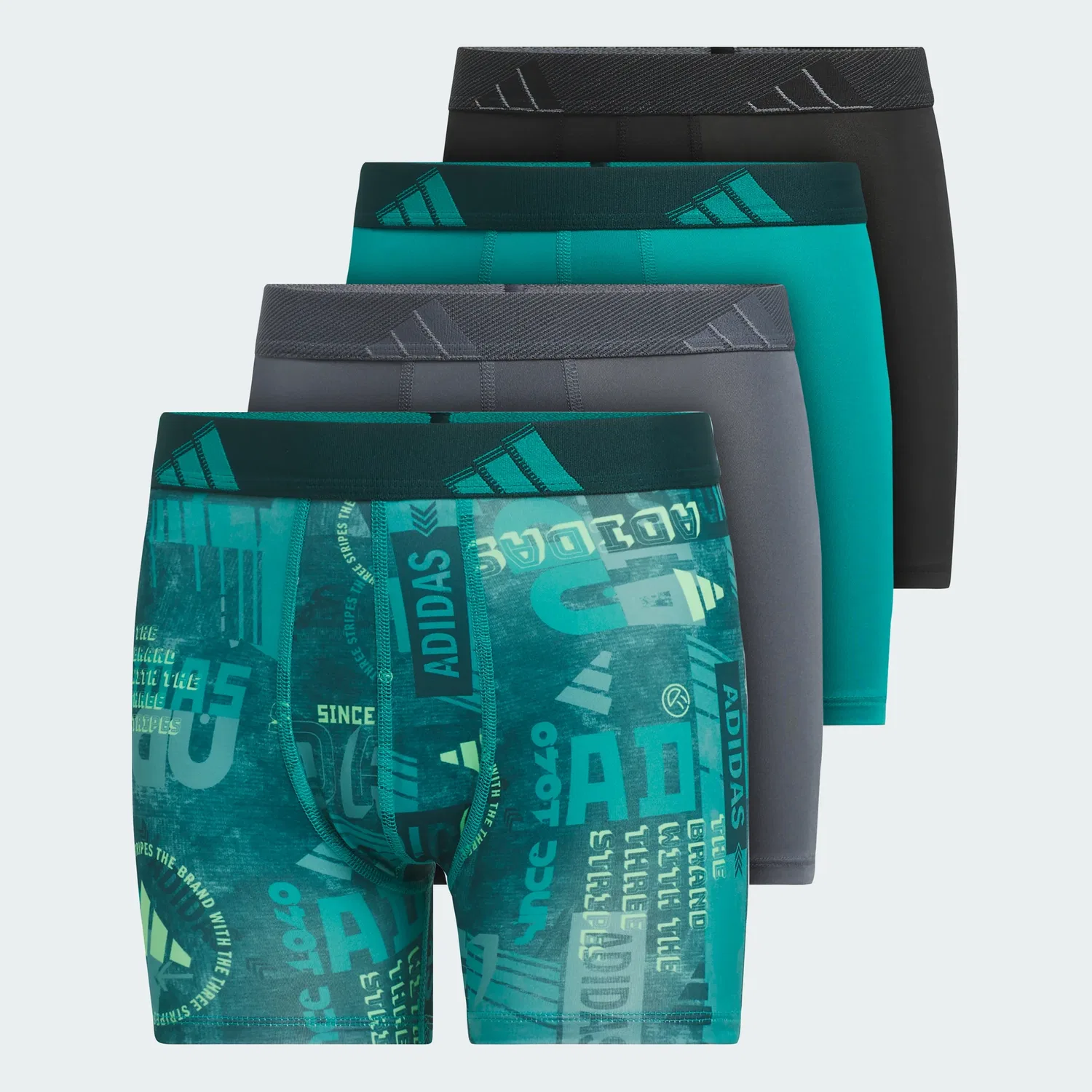 Детские трусы-боксеры с принтом комплект из 4 штук adidas, Pure Teal / Onix / Pure Teal