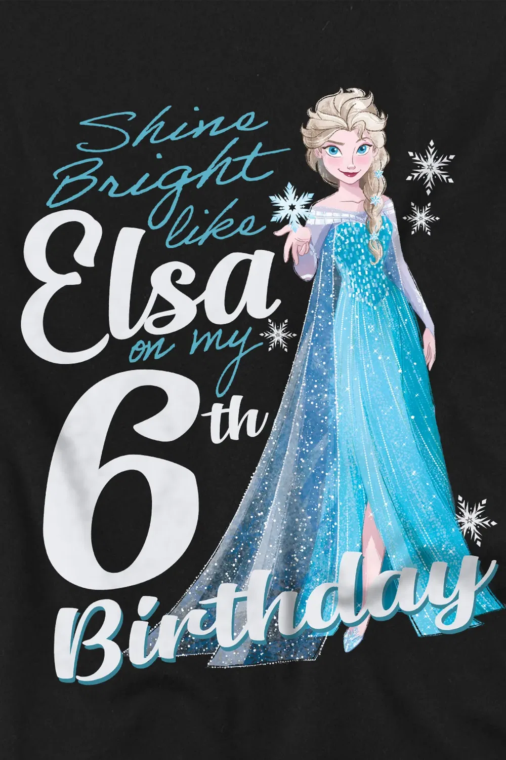 Детская футболка с принтом Bright Like Elsa 6th Birthday Frozen, Black — фото 2