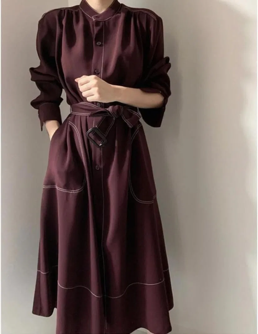 Женское платье-рубашка с воротником-стойкой Straight, Burgundy — фото 3