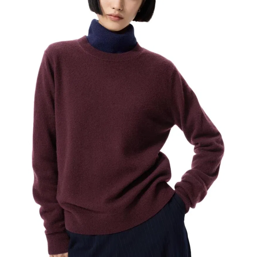 Женский кашемировый свитер с круглым вырезом Burgundy UNIQLO, Burgundy