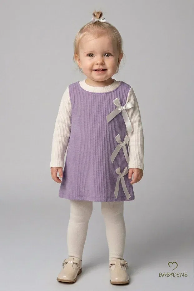 Детское платье для девочек из вельвета с длинным рукавом Babyden'S, Lilac — фото 4