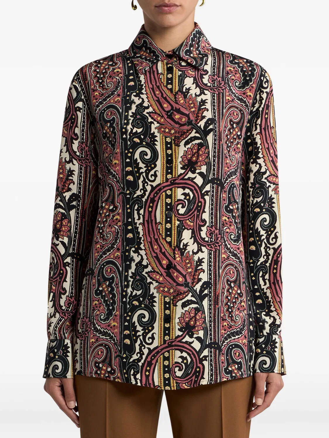 Шелковая рубашка с узором из листьев и paisley ETRO, красный — фото 4