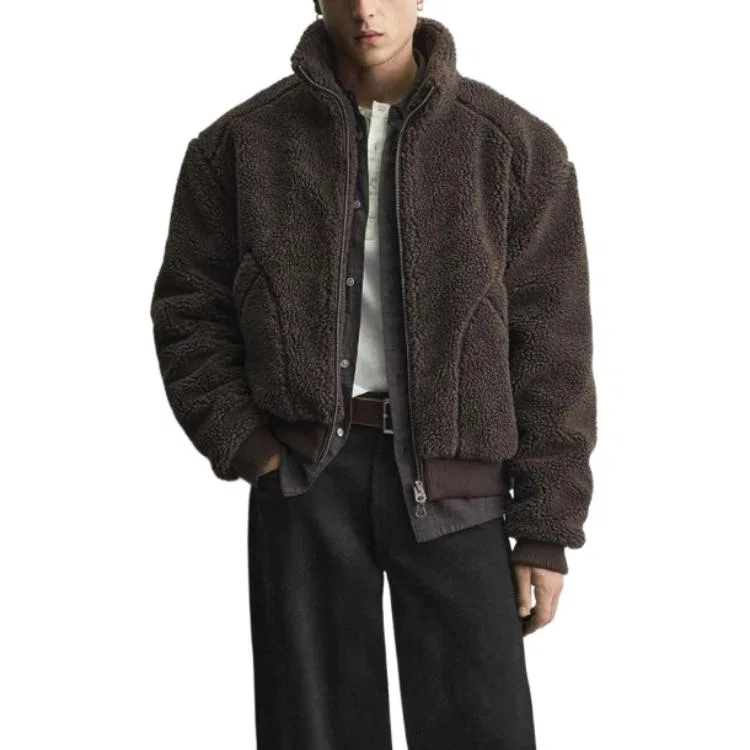 Мужская бархатная куртка с воротником-стойкой Brown ZARA, Brown