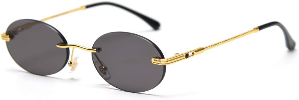 

kachawoo Ретро овальные солнцезащитные очки без оправы для мужчин, синие зеркальные, золотистые металлические, мужские круглые очки без оправы для женщин, Gold With Black