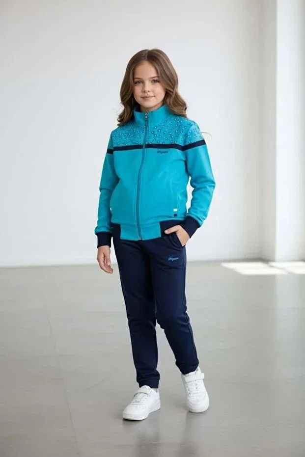 Детский спортивный комплект для девочек на молнии с принтом Sportswear Piyera, Turquoise