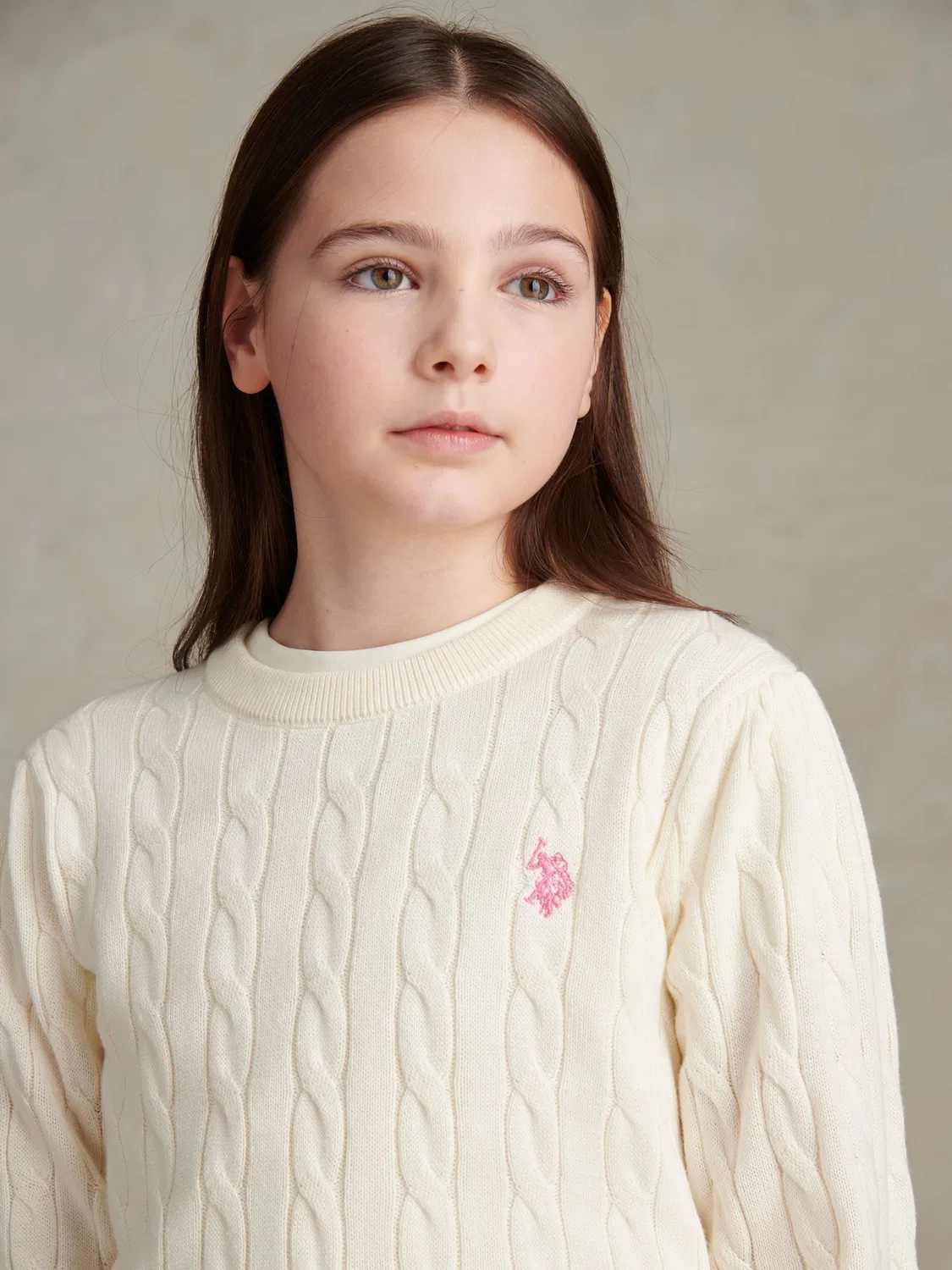 Джемпер с косичкой U.S. Polo Assn., кремовый — фото 2