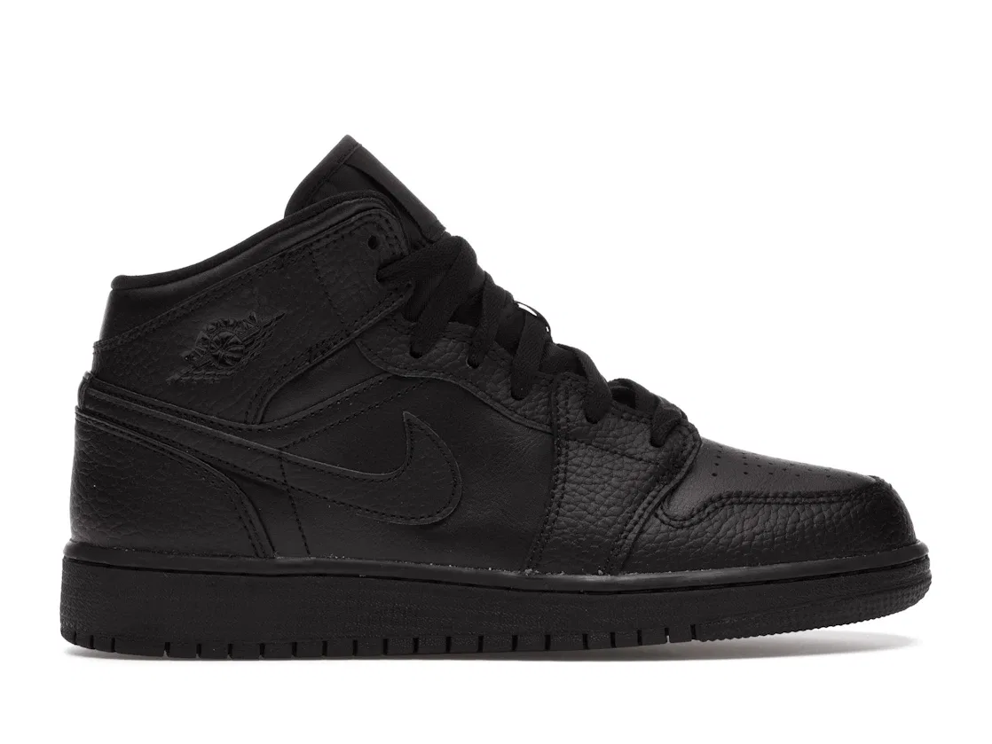 Детские кроссовки Lifestyle с кожаным верхом Jordan 1 Mid, Black/Black-Black