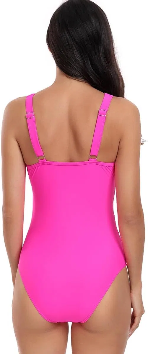 Женский цельный купальник с глубоким V-вырезом Retro Mesh, Rose — фото 3