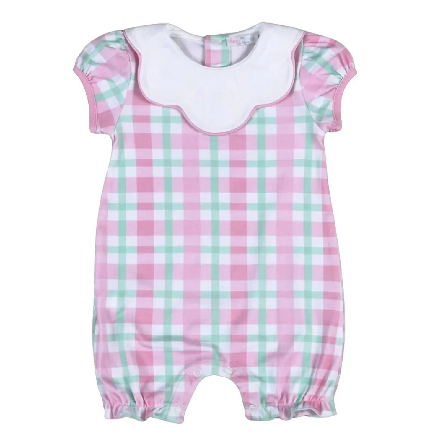 Детский боди-комбинезон для девочек с воротником Jane Bib Bubble Romper BABY LOREN, Pink Plaid